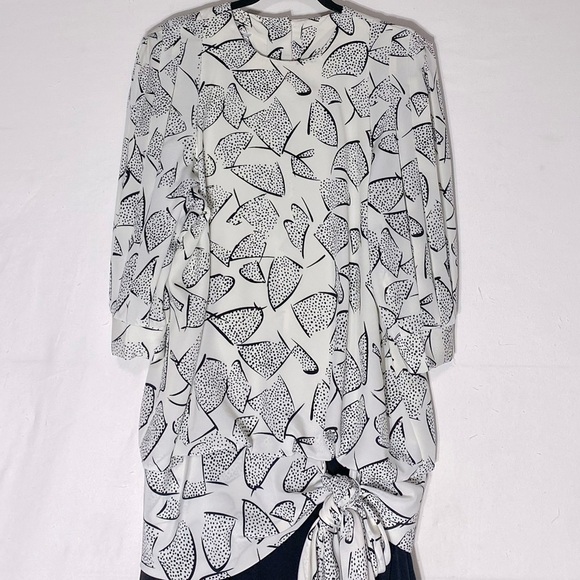 Vintage 90s Cream Black Print Modest Midi Dress M - Picture 6 of 13